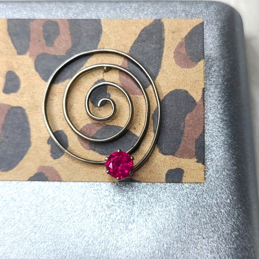 Stud Earrings Sterling Silver Spiral Shape Synthetic Ruby Handmade Eclectic Gift - Picture 3 of 6